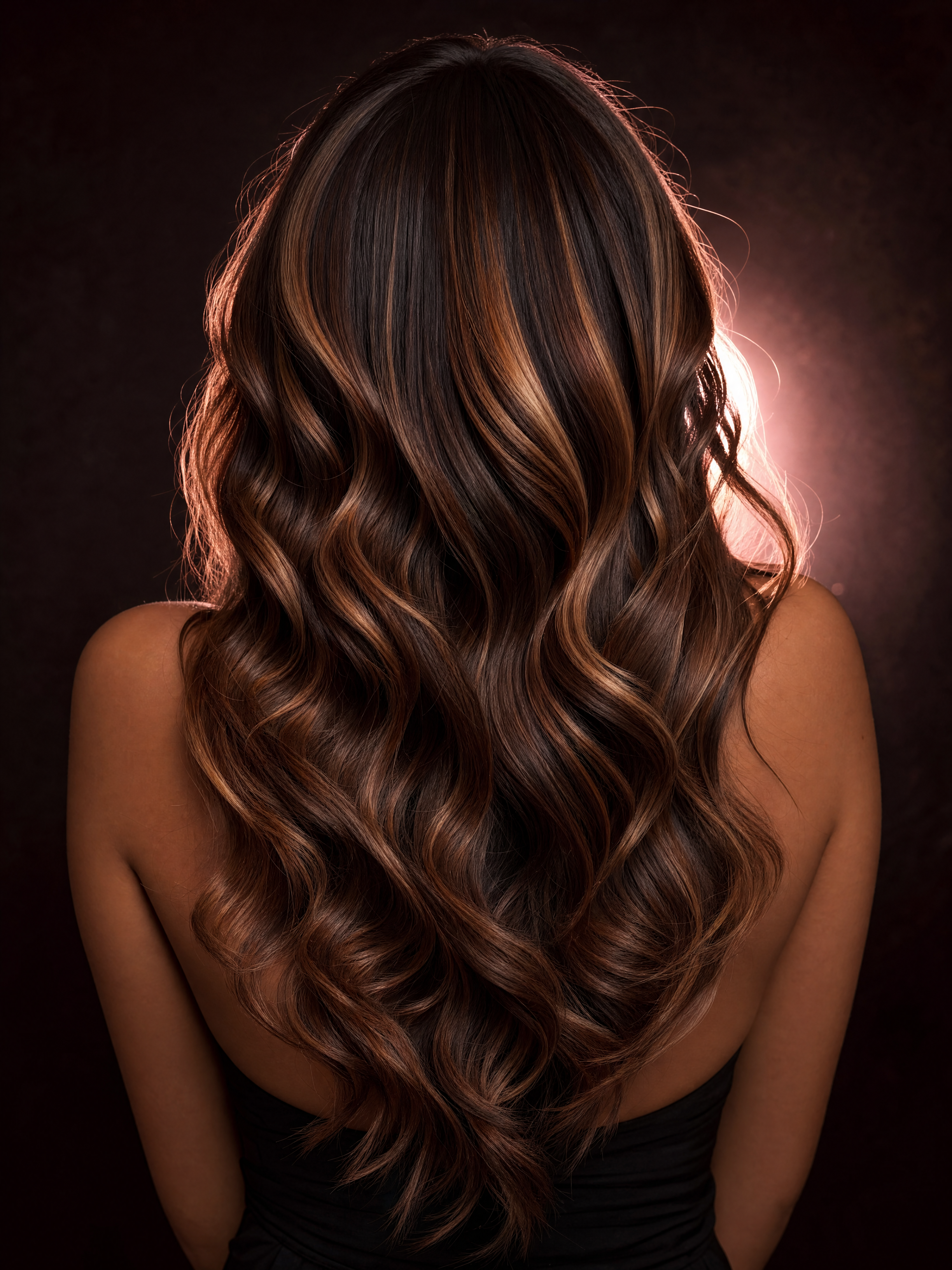 Luxurious flowing hair with dimensional color highlights