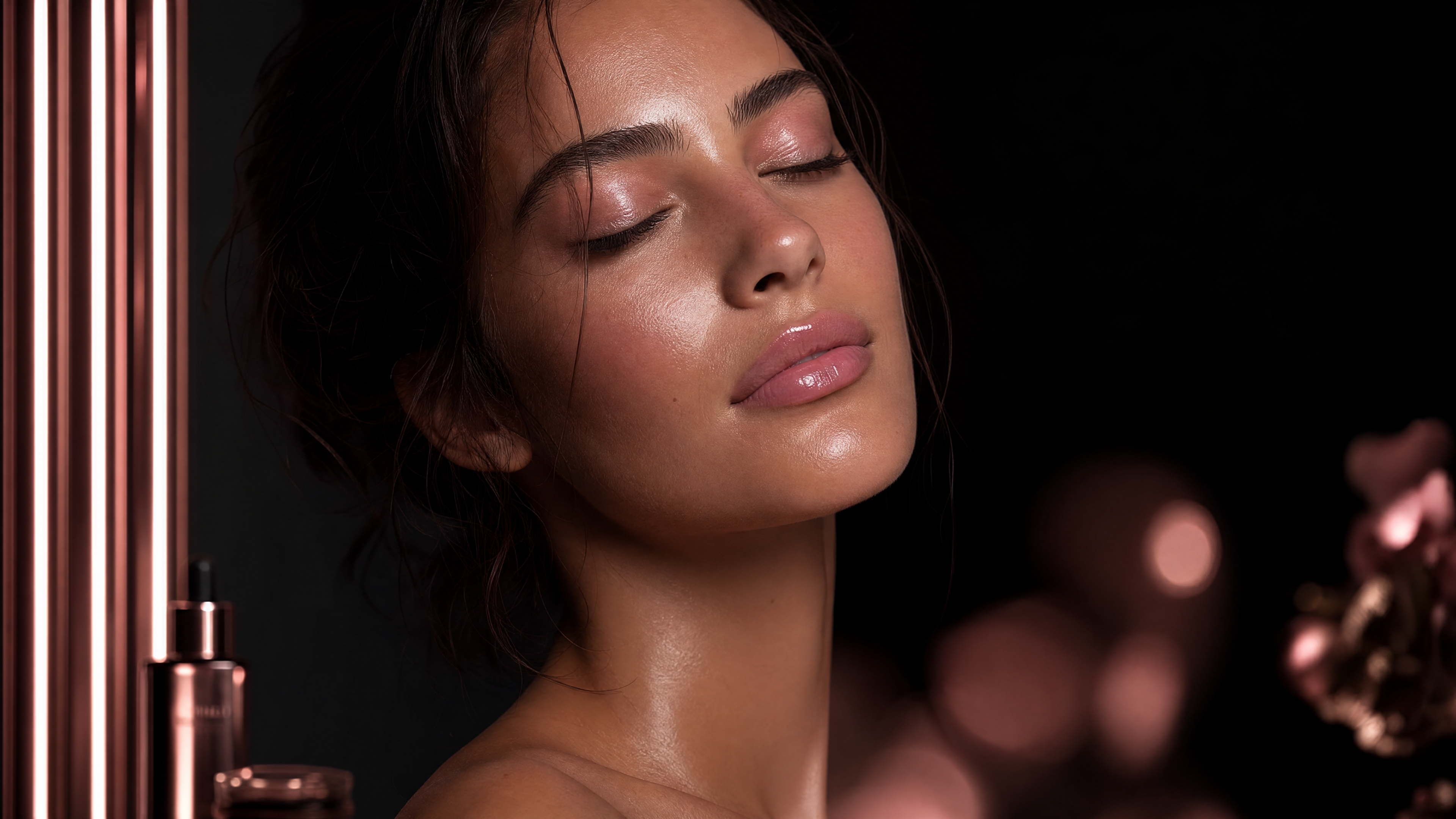 Beauty portrait with rose-gold lighting